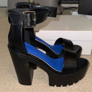 NWT Shein Black Platform Open Toe Heels Size 38